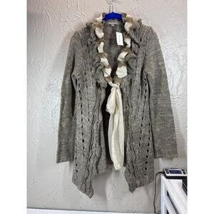 Roz & Ali Womens Open Front Wool Blend Cardigan Ruffle Faux Fur Size Large NWT